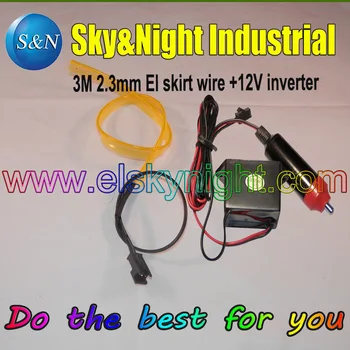 

High quality 2.3mm EL Skirt Wire 3M+12V Waterproof Inverter with Cigar lighter (on/Off)-YELLOW