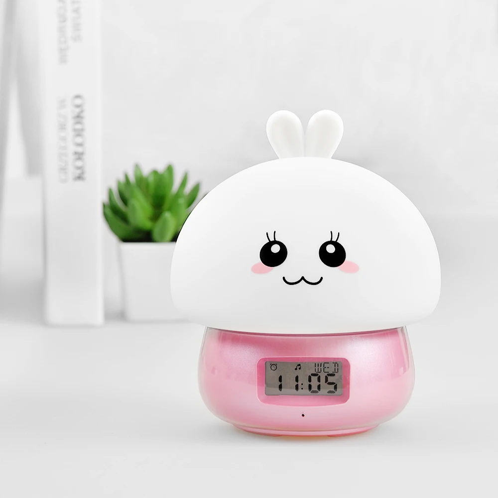 SuperNight 2 in 1 Rabbit LED Night Light with Alarm Clock Remote Touch Sensor Colorful USB Silicone Children Kids Bedside Lamp (19)