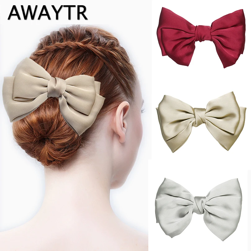 

AWAYTR Double Layer Fabric Bows HairClips for Women Girls Solid Colors Fashion Hair Accessories Hair Barrettes Bowknot Hairgrips