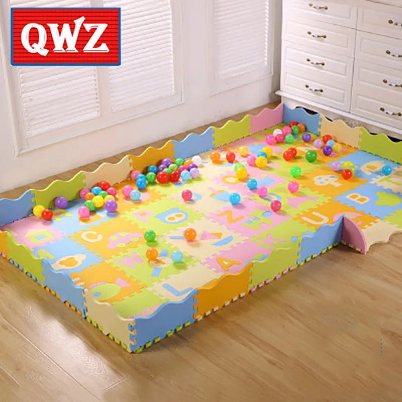 

QWZ Puzzle Eva Foam Material Play Fence Mat For Infant And Kid Jigsaw Pad Floor For Baby Crawling Mat Cartoon Puzzle Mat 54PCS