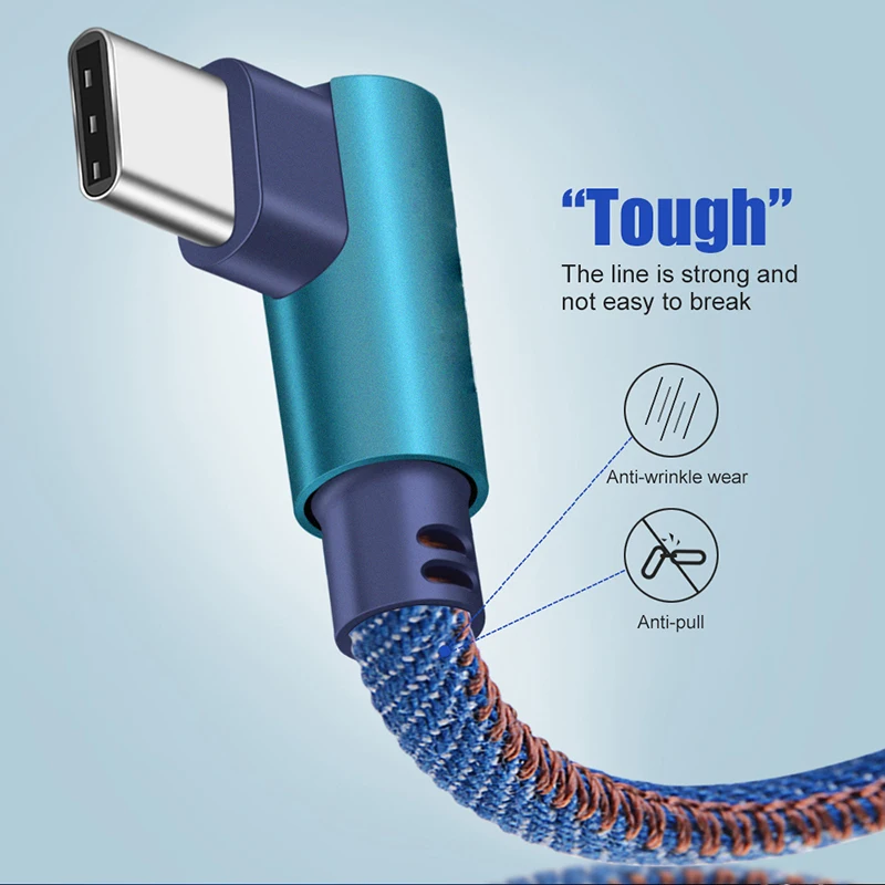 

25cM 1M 2M USB C Type 90 Degree Fast Charging USB Cable Type-c Data Line Charger C For Samsung S8 S9 Note 9 8 Millet mi8 mi6
