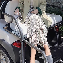 Летняя новая юбка феи, высокая талия, волнистая, в горошек, асимметричная, с листьями лотоса, боковая, короткая юбка, повседневные, вечерние, средней длины, длинная юбка