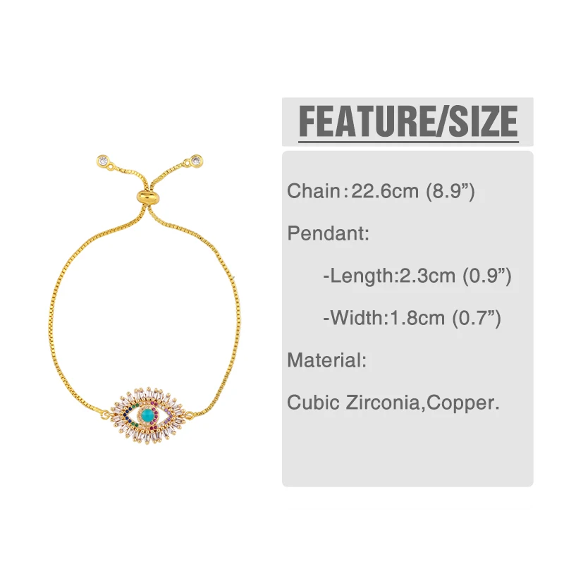 Браслет с блестящей цепочкой Evil Eye цветной кубическим Цирконом Теннисный браслет