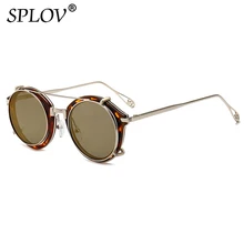 Retro steampunk clipe redondo em óculos de sol masculino feminino dupla camada removível lente tons destacáveis lente clara oco pernas óculos