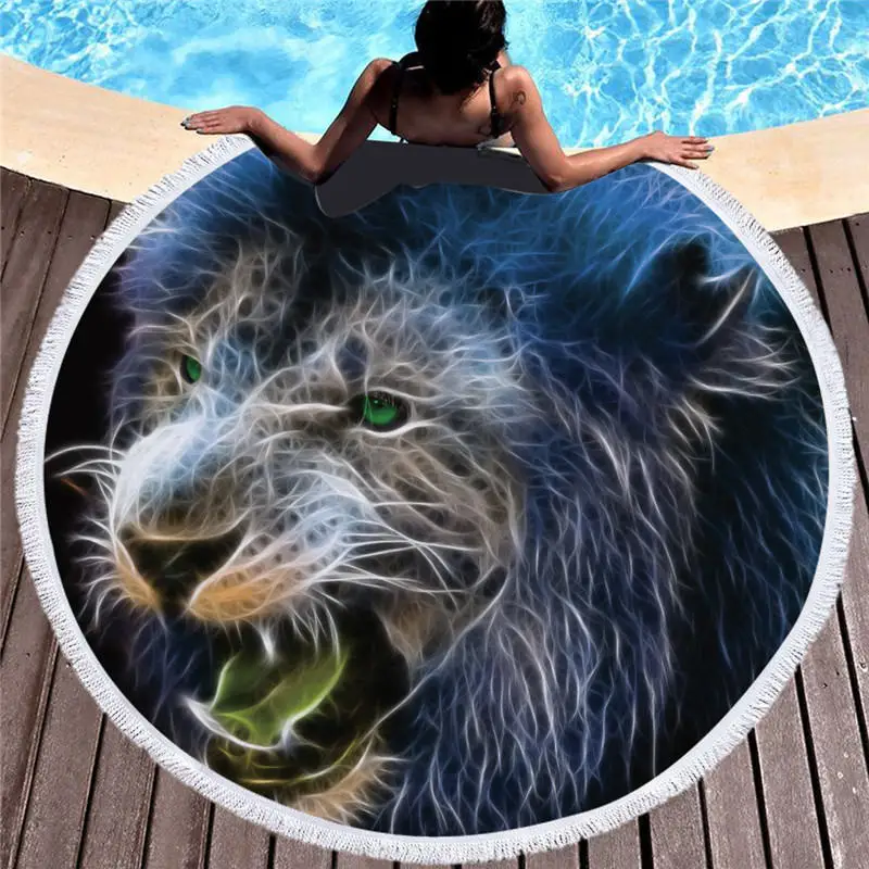 Богемное большое круглое пляжное полотенце со львом для взрослых, детский коврик для йоги из микрофибры с кисточками, летнее плотное пляжное полотенце с изображением животных 150 см