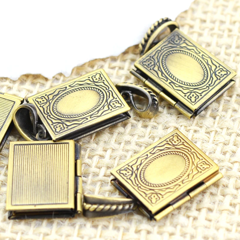 50pcs Antique Bronze Book Charms Locket Photo Frame Pendant Necklace Charm Openable Locket Necklaces Women Men Memorial Jewelry 4