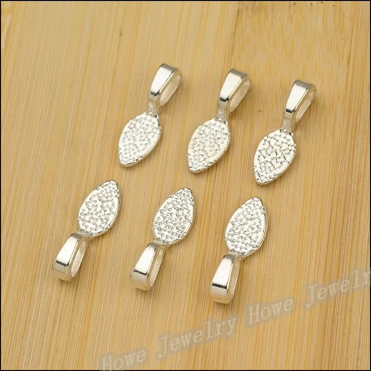 

75pcs free shipping pendant clips and fasteners pendant shiny silver Tone Glue on Bail leaf markings jewelry findings DIY Jewely