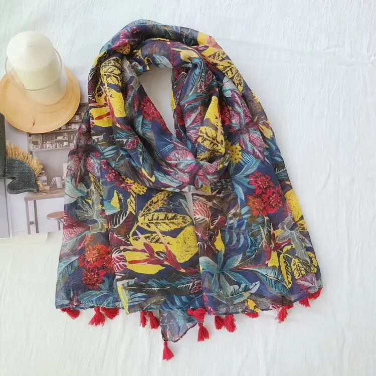 

Moda invierno mujer 2019,cotton viscose cover up beach scarf,summer flower printed tassel scarf,shawl and scarves,bohemian sjaal