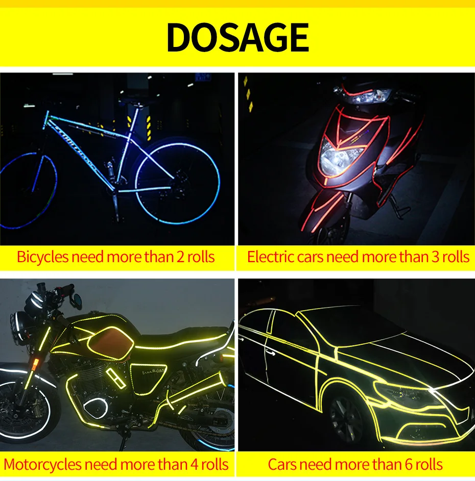 Cycling Accessories Bicycle Reflective Stickers 1CM*800CM MTB Bike Motorcycle Fluorescent Decal Tape Safety Warning CoolChange