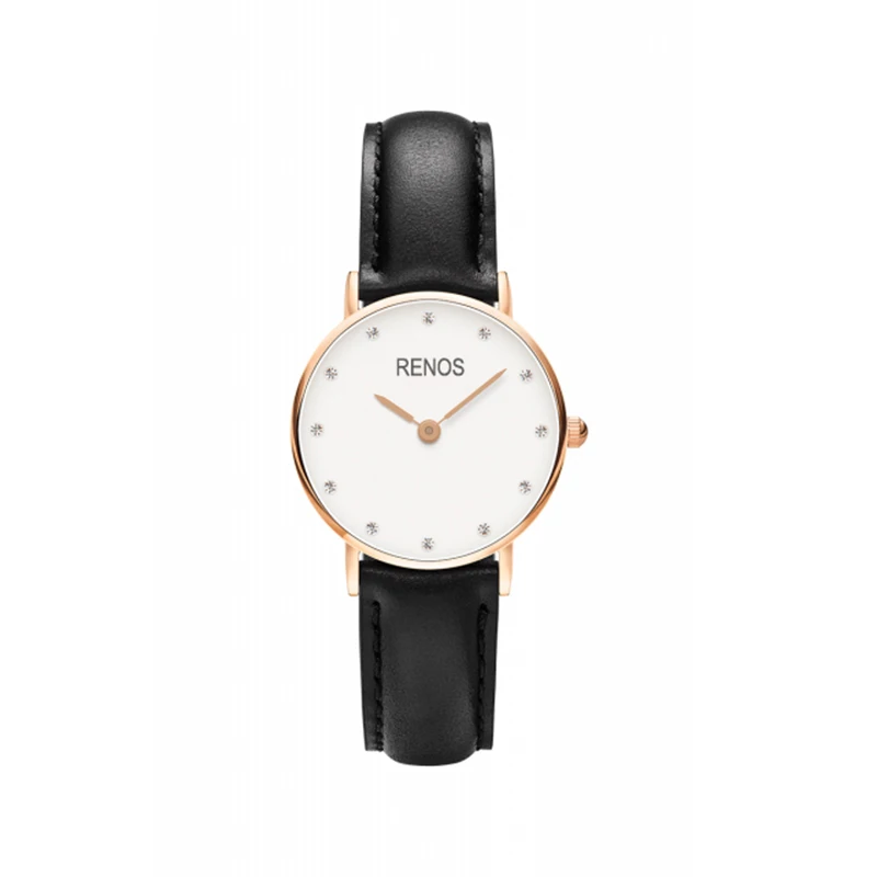 

RENOS DW Quartz Wristwatch Women Silvery Black Dial 36mm Leather Strap Band Watches Gift Wristwatches Clock Top Brand Watch uomo