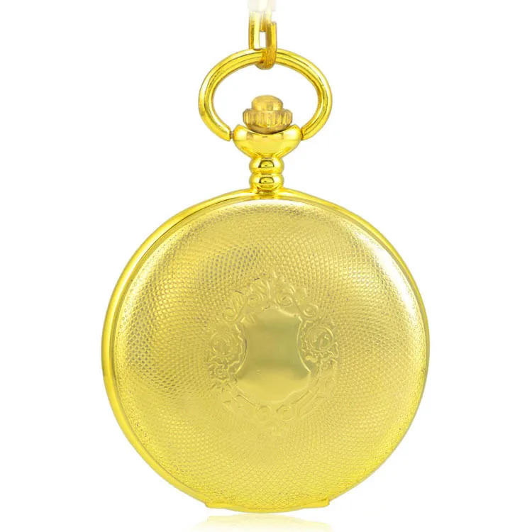 Relógios de Bolso Negócios de Luxo Relógio de Bolso Ouro Antigo Esqueleto Vento Mecânica Fob Clamshell Homens Colar Pingente Presente Mão