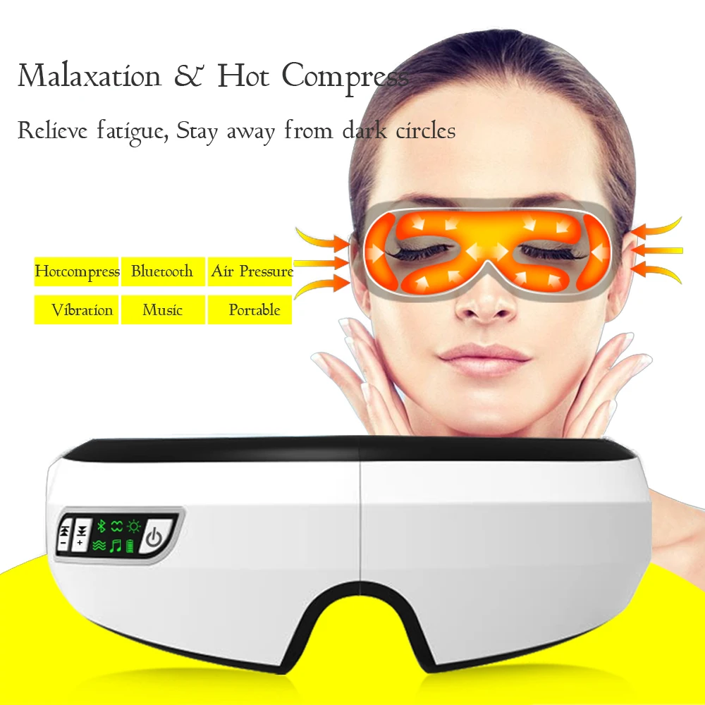 

Electric Eyes Massager Vibration Heating Therapy Anti Fatigue Air Pressure Music Eye Glasses Head Stress Relief Eyes Care Device