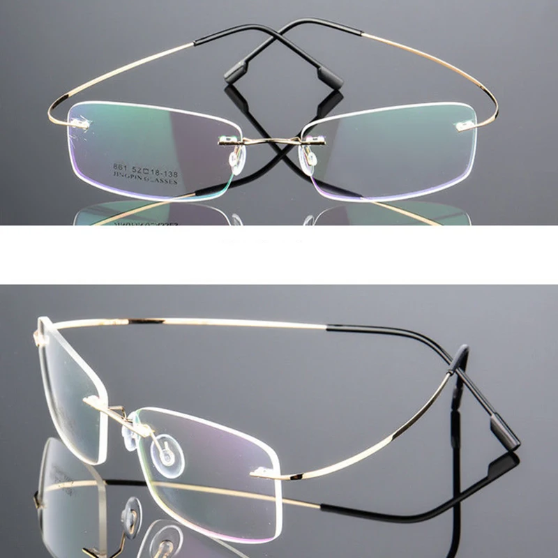 Mayitr 1pc Unisex Ultralight Rectangular Glasses Frame Flexible Rimless Memory Metal Eyeglass Frames 4 Colors