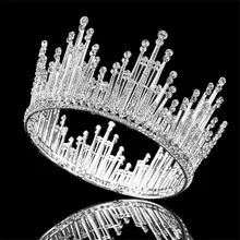 Perfect Luxury Rhinestone Round Queen King Crown Wedding Bride Tiaras And Crowns Prom Diadem Bridal HairJewelry Accessories