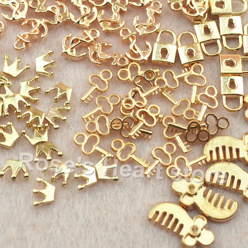 

100Pcs Gold Alloy mixed 5 models Nail Art Rhinestone Decoration Metal Charm Styling Tools Cell Phone Accessories New arrival