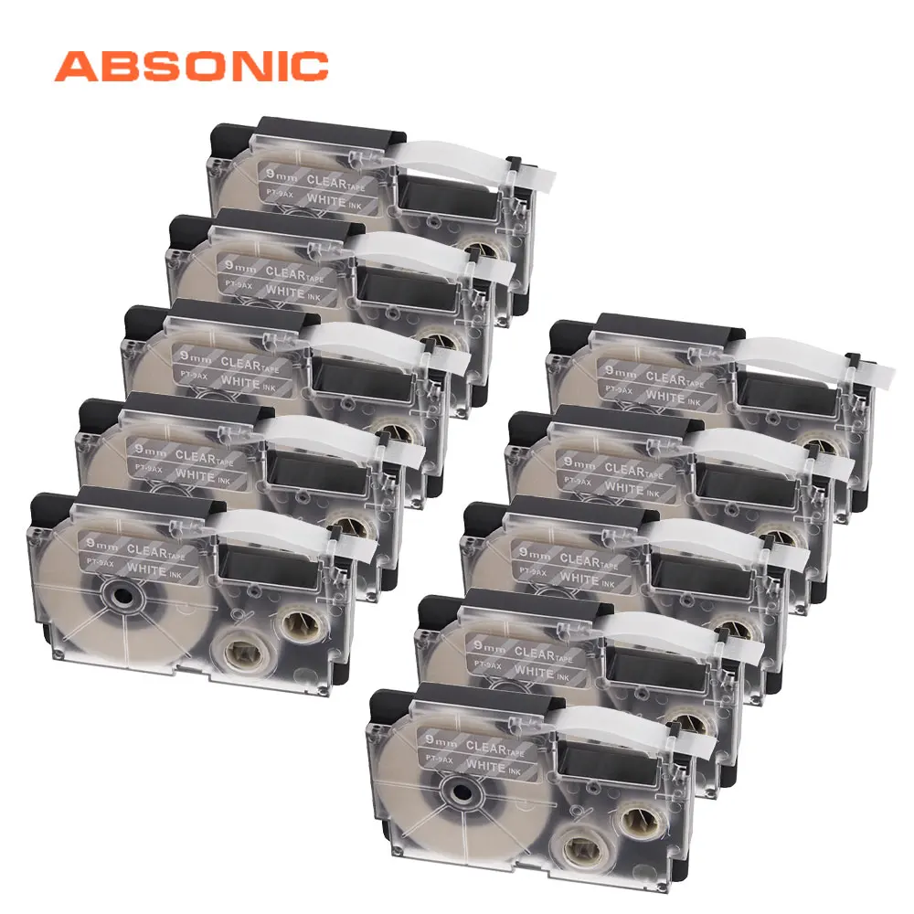 

Absonic 10PCS XR-9AX White on Clear Label Tape Compatible for Casio KL-120 KL-60 KL-100 KL-750 KL-780 KL-820 KL-7200 Label Maker