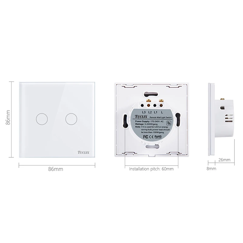 TUCLIX EU/UK 2 gangs 1 way remote control touch switch remote wall lamp switch crystal lace of toug - 32803377357