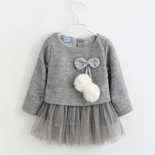 CHCDMP/осенние платья для девочек серое детское плотное бархатное платье-пачка с длинными рукавами для малышей Двухуровневая детская одежда из двух предметов