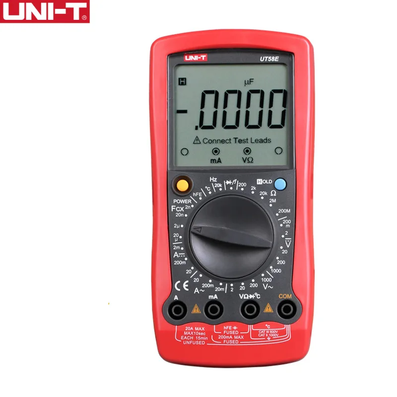 UNI-T UT58E General Digital Multimeters Full Icon LCD DisplayTemperature Frequency Capacitance Diode Transistor AC/DC Tester