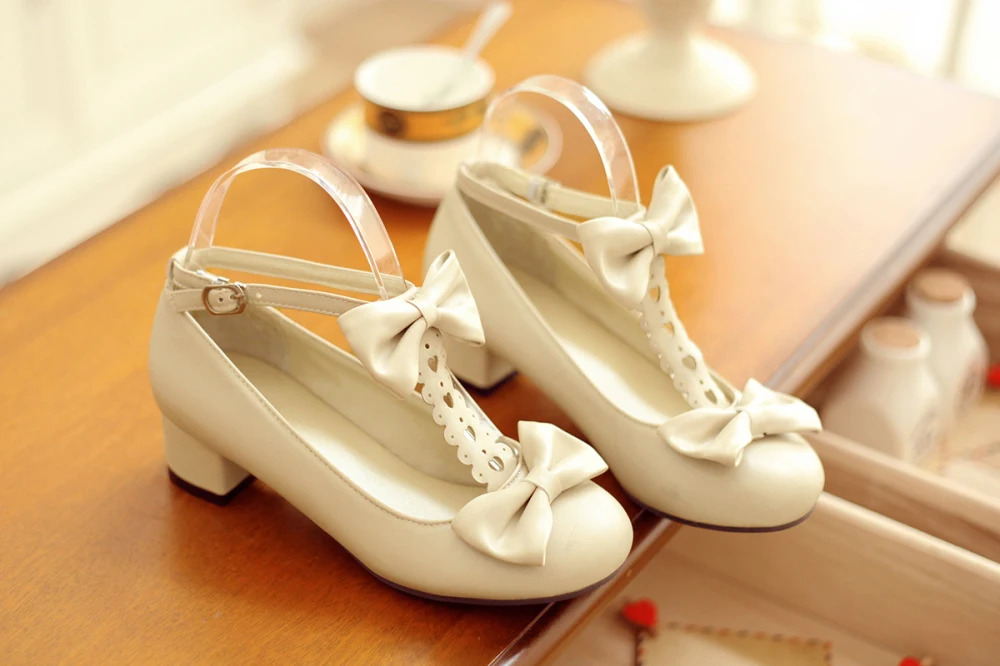 Новая Милая японская обувь в стиле Лолиты, с бантом, на толстой подошве, черного, бежевого, розового цвета, женская обувь для учащихся, на среднем каблуке 3,8 см, размера плюс 31-43