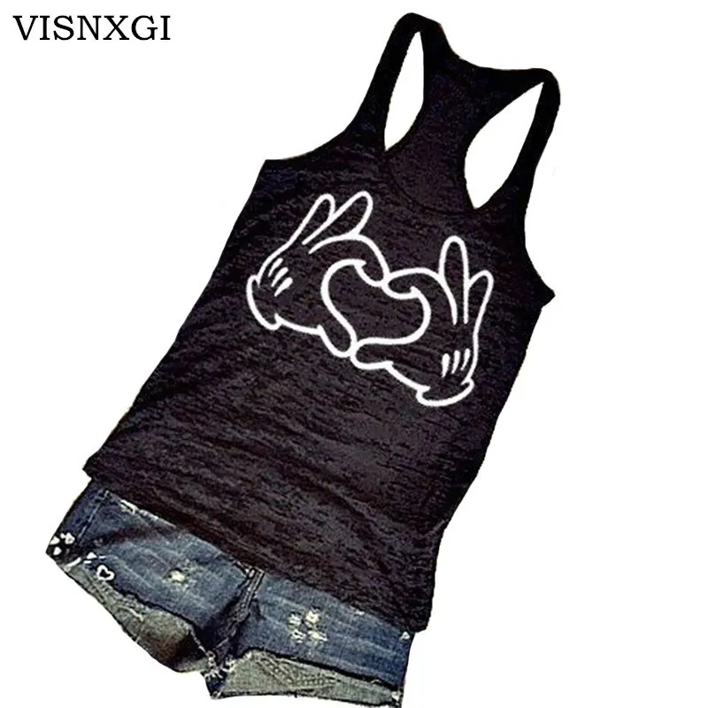 

VISNXGI Summer Fitness Tank Tops Hands Love Plus Size 5XL Women Sleeveless O-neck Tops Fashion Camis Ladies Clothing Basic Vest