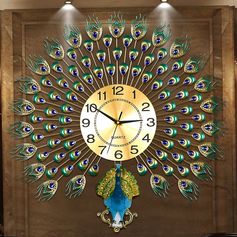 

Large Quartz Peacock Wall Clocks with Acrylic Diamond Living room Bedroom Decor Silent Wall Watch Modern Creative Clock Wall