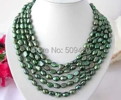 

Free Shipping >>>>Exquisite 100"baroque green pearl necklace 9-11MM