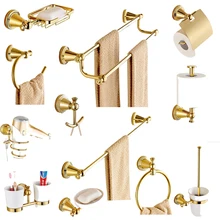 Gold Finish Brass Bathroom Hardware Set Toilet Paper Holder Toothbrush Holder Towel Bar Wall Mounted Bathroom Accessories Set brass bathroom accessories set chrome toilet brush holder paper holder towel bar towel holder bathroom hardware set
