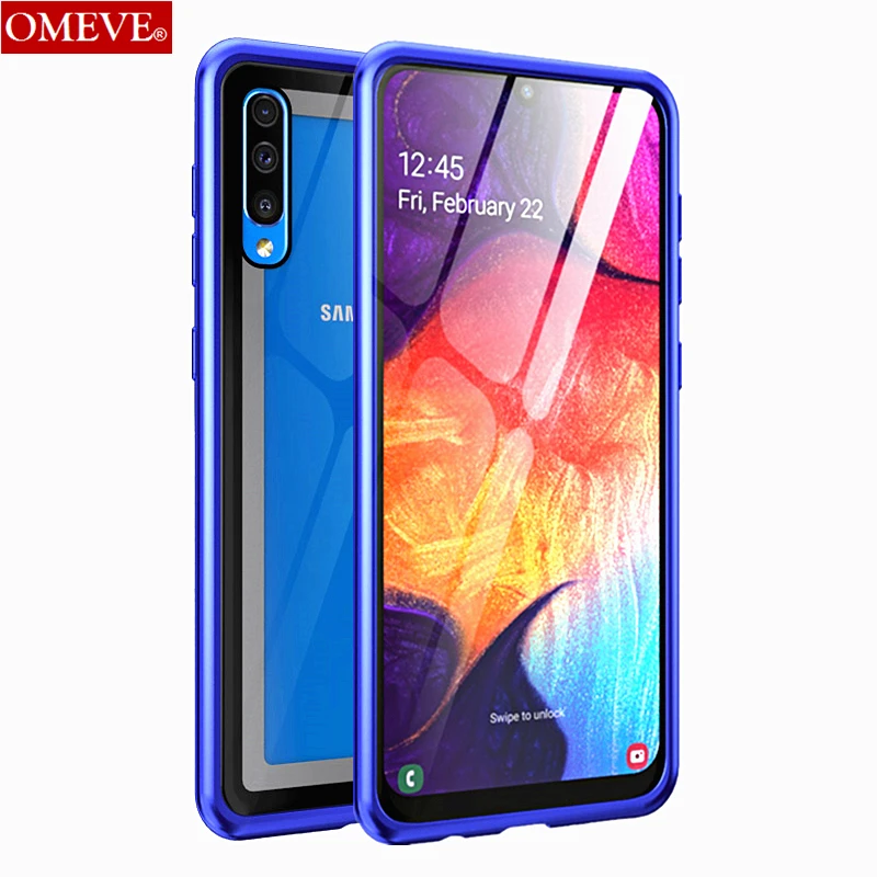 

OMEVE for Samsung A50 Case Alloy Metal Frame Bumper Transparent Tempered Glass Back Cover for Samsung Galaxy A50 Funda Coque