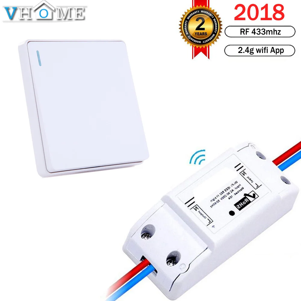 

Vhome Wireless button Remote Control Wifi+RF 433Mhz 220V Switch Learning Code Receiver Transmitter Bedroom Ceiling Lights Alexa