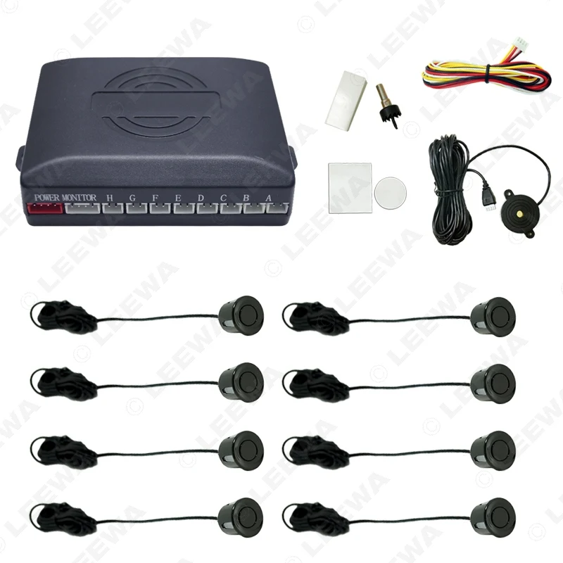 LEEWA Waterproof Car 8 Parking Sensors Reverse Backup Radar 22mm 4 Front 4 Rear Beep Alarm Detector Kit #CA1549