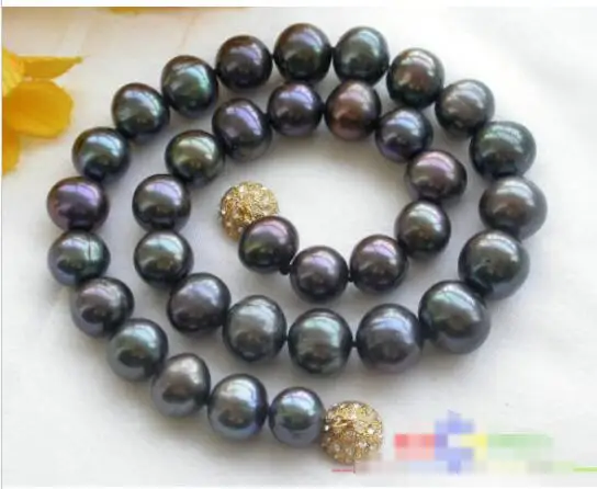 

Free shipping hot sale Women Bridal Wedding Jewelry >> HUGE REAL 17" 15mm ROUND peacock black PEARL NECKLACE