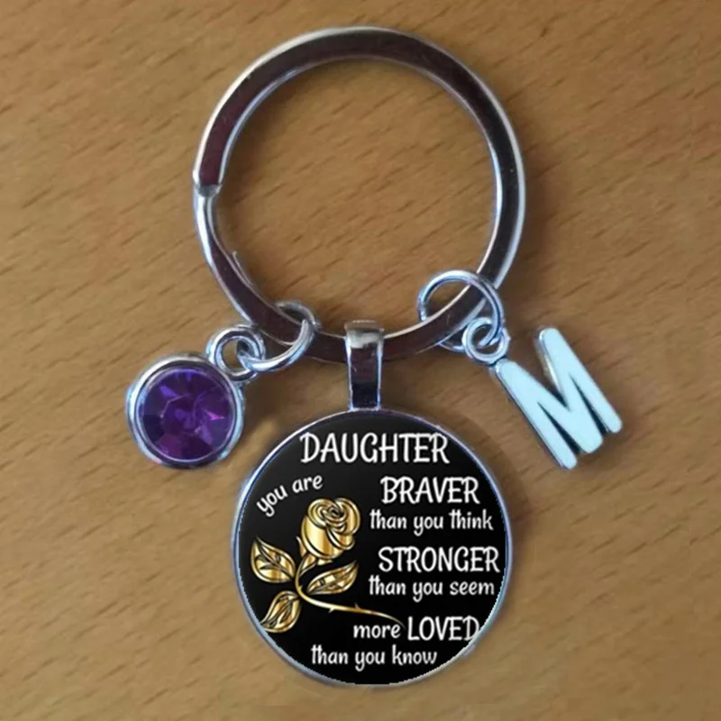 

Daughter Keychain,Gift for Daughter Keyring,Daughter Key Chain,Initial Birthstone personalized custom