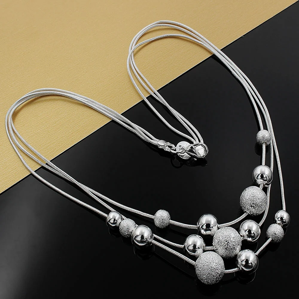 Fine jewelry charm silver color bead necklace classic fashion women lady wedding chain gift N020