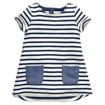 

Summer Girls Casual Dress Straight Dress Cotton Stripped Dress Clothes for Kid Girl