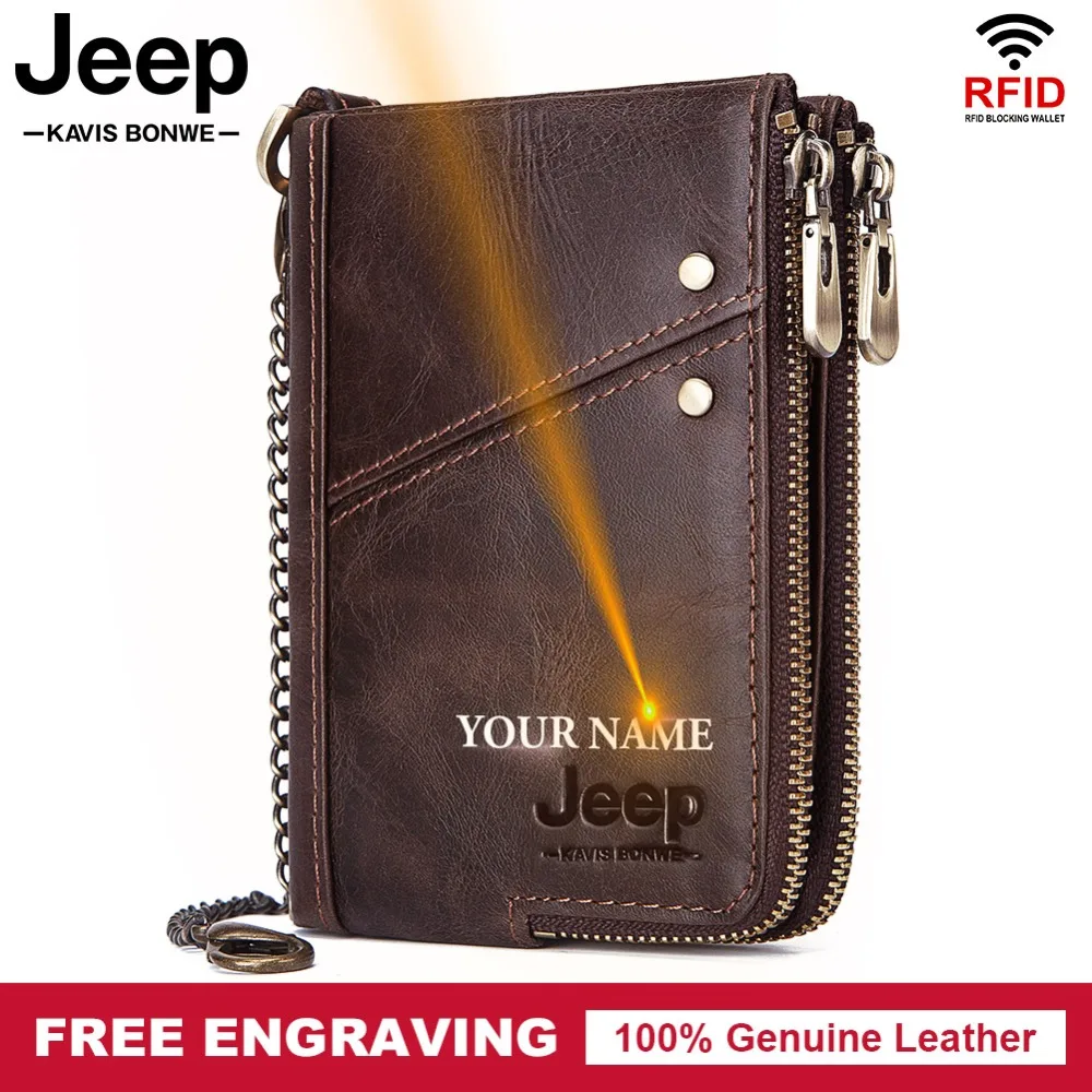 

Free Engraving Cowhide Genuine Leather Wallet Men Coin Purse Small Mini Card Holder Vintage PORTFOLIO Portomonee Male Chain