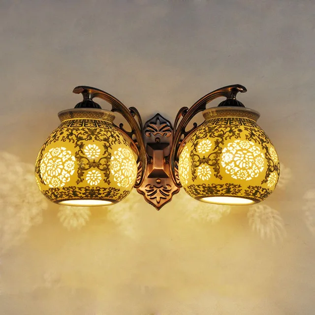 Chinese Style Retro Ceramic Wall Lamps 220v Loft Home Lighting Chinese Style Retro Ceramic Wall Lamps 220v Loft Home Lighting Double Headed Multicolored Apples Vintage