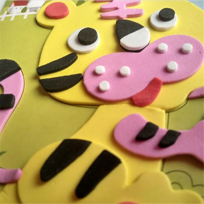 20 designs /lot Early Learning Education Toys for Children DIY Cartoon Animal 3D EVA Foam Sticker Puzzle Series