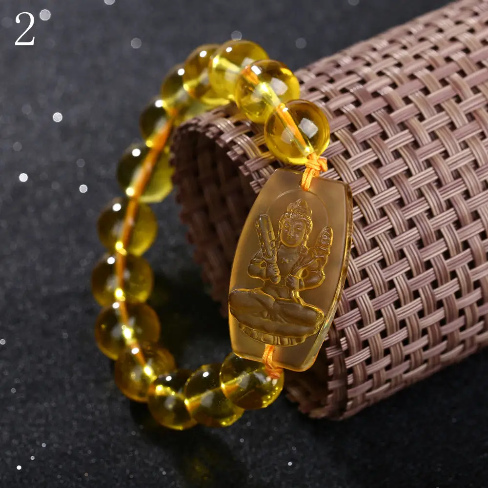 23 см цитриновые браслеты бренд Будда патрон натуральный камень 12 мм бусины желтый кристалл женские ювелирные изделия мужские Резные Лаки Исцеление Рейки