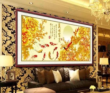 

Embroidery Package Best Quality 3D Cross Stitch Kits Unopen New Luxurious Peony Flower and Nine Fish Free shipping