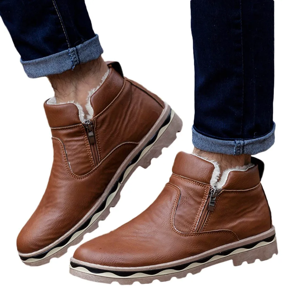 Da Ocasional Dos Estudante Preto Do Y0117 Inverno Quentes Couro marrom Neve 2019 Homens De Pelúcia Botas Martin wpSwfFq
