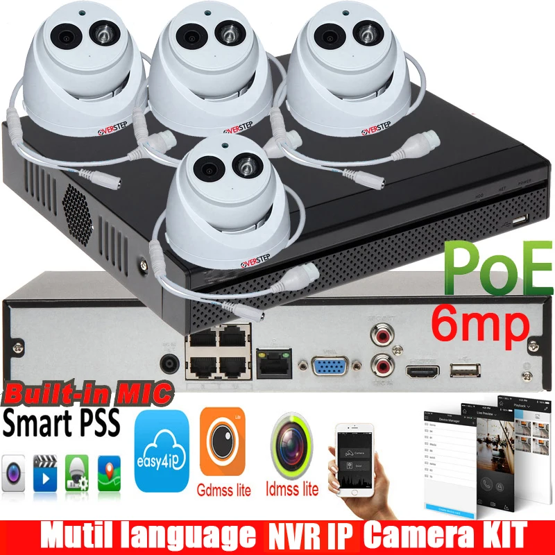 

Mutil language version H.265 6MP POE IP Camera IPC-HDW4633C-A System Security Camera Outdoor 4CH POE NVR2104HS-P-4ks2 camera kit