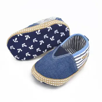 

Hot Toddler Baby First Walker Boys Girls Soft Sole Denim Crib Shoes Kids Stripe Prewalker 0-18 Month New