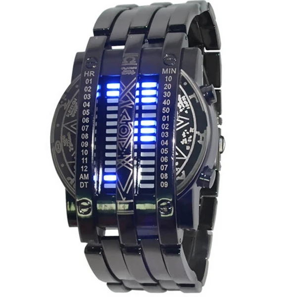 Fashion Personality Full Men Watch Steel Blue LED Binary Military Bracelet Sports Watch Wristwatch Men's Watches Gift Relogio