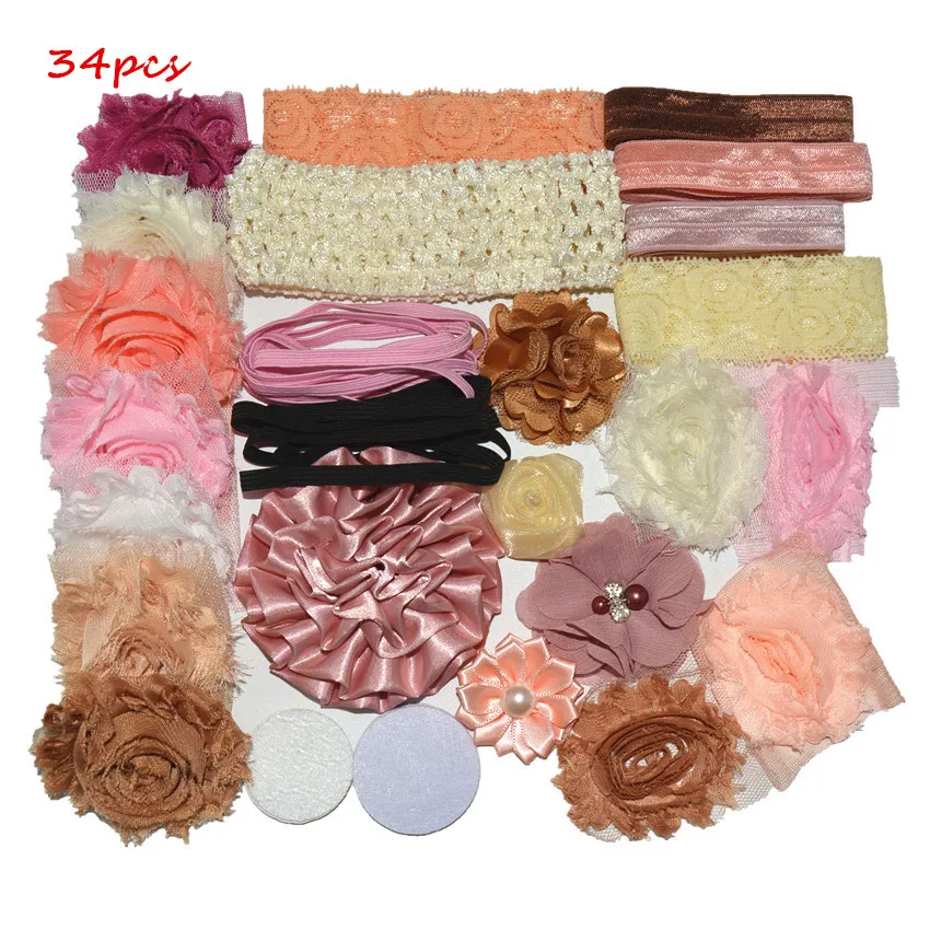 Девушка смешивать и сочетать голова из ткани цветок очистки и Pinks набор головных повязок материал для упаковки своими руками аксессуары для волос