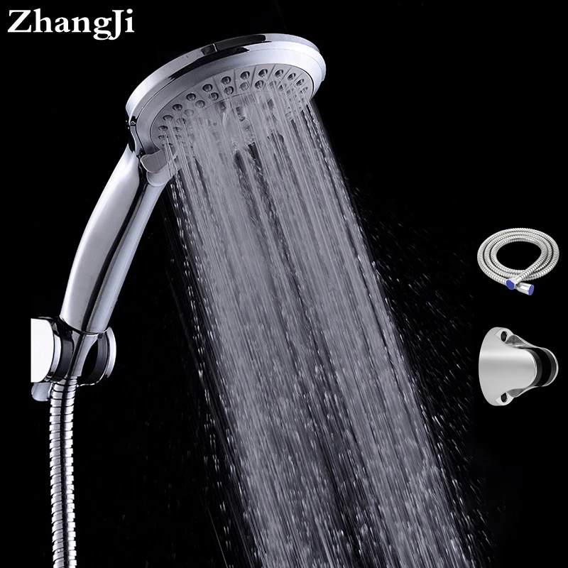 Zhangji الأدوات الصحية جناح الحمام دش مجموعة 5 وضع دش يدوي + الفولاذ المقاوم للصدأ السباكة خرطوم + قابل للتعديل حامل دش مجموعات