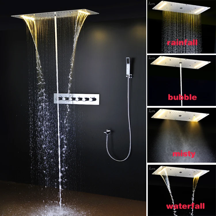 Conceal Bathroom Shower Set LED Rainfall,Waterfall,Misty,Bubble