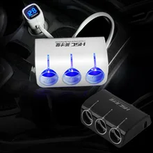 HSC Automobiles 3 Sockets Way Car Styling Cigarette Lighter Splitter Power Adapter Dual 2 USB Car Charger For Iphone For Samsung