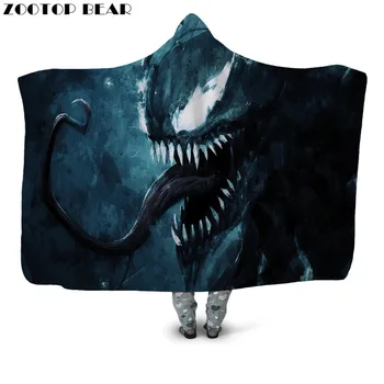 

Venom Movie Throw Hooded Blanket 3D Print Anime Boys Wearable Fashion Bedding Plush Microfiber Couple Casual Soft Office Adults