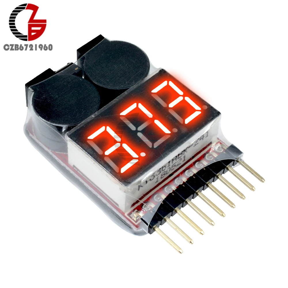 

1-8S Low Voltage Battery Buzzer Alarm Digital Voltmeter Voltage Meter Lithium Battery Volt Tester Detector LED Indicator for RC